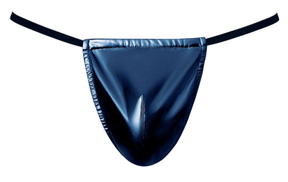 Black patent leather male power 450-301 liquid onyx 2.0 blue g-string with thin elastic thong straps