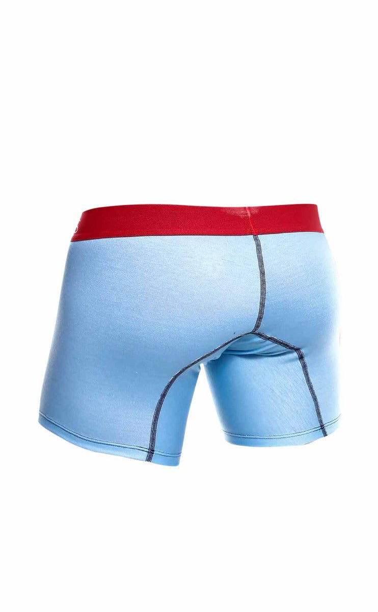 Malebasics 3-pack boxer brief boats light blue boxer briefs with red waistband and dark seam stitching
