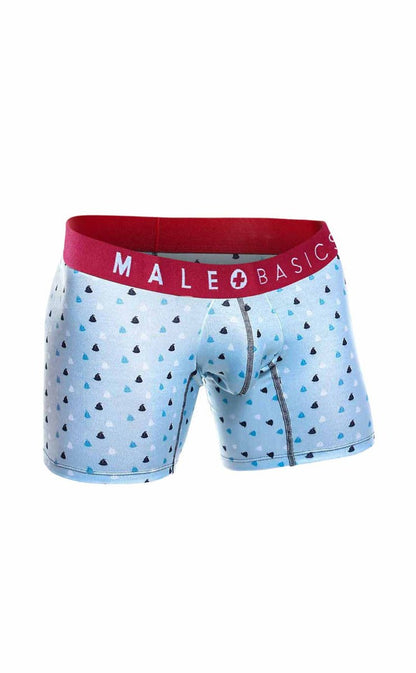Light blue men’s boxer briefs with red waistband and black teal triangle patterns from malebasics 3-pack boxer brief boats