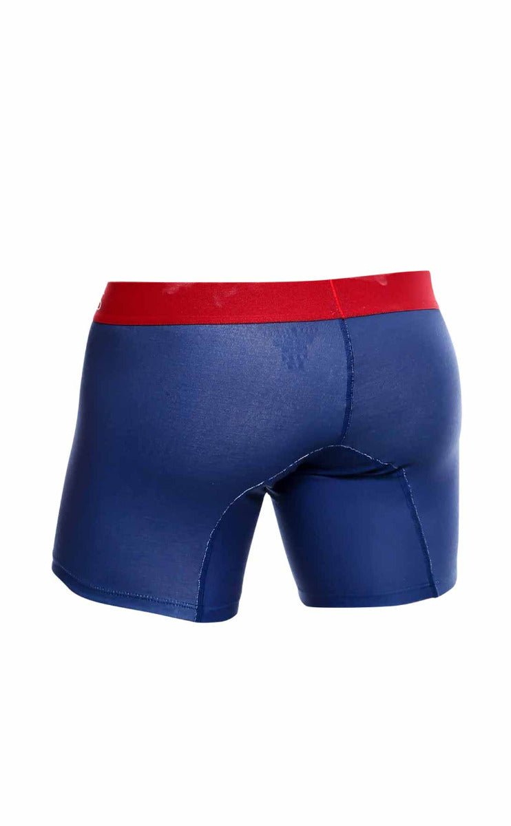 Malebasics 3-pack marine boxer briefs in blue with red waistband designed for comfortable everyday wear