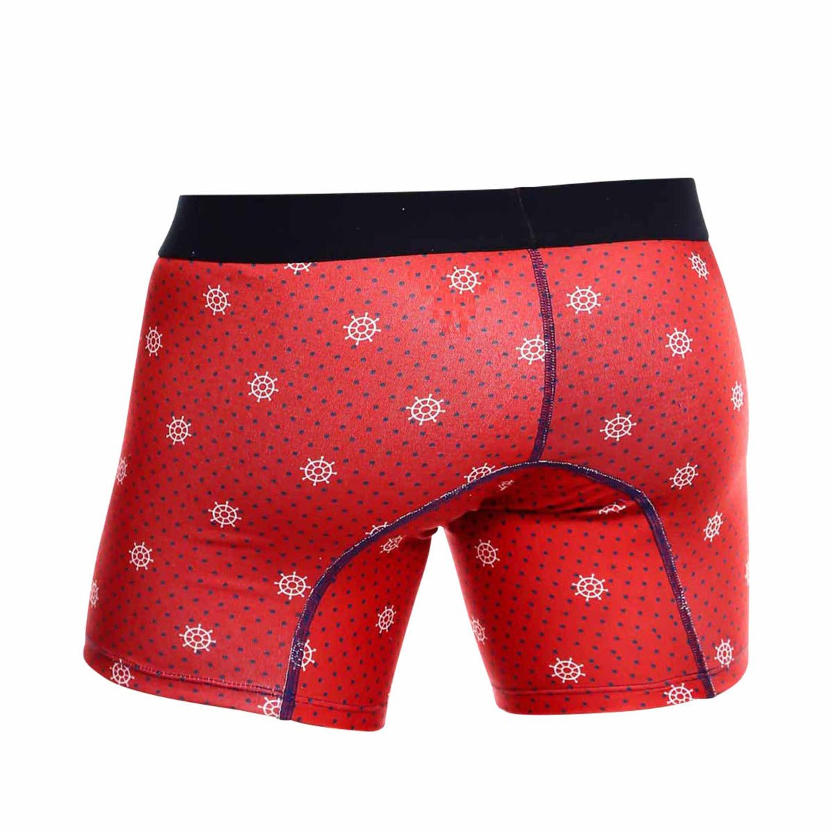 Malebasics 3-pack timon red men’s boxer briefs with navy waistband and white ship wheel pattern for everyday wear
