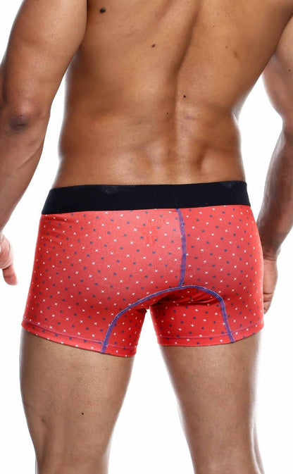 Malebasics 3-pack trunk timon red boxer briefs with black waistband white star patterns and purple seam stitching