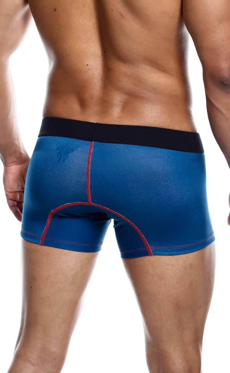 Blue malebasics 3-pack trunk timon athletic briefs with black waistband and red stitching details
