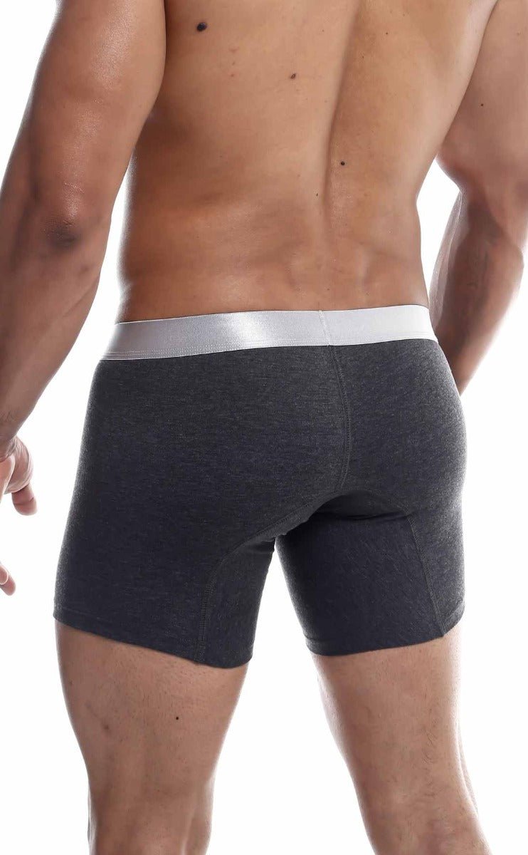 MaleBasics boxer brief pima in dark gray heathered fabric with contrasting silver waistband for comfortable wear