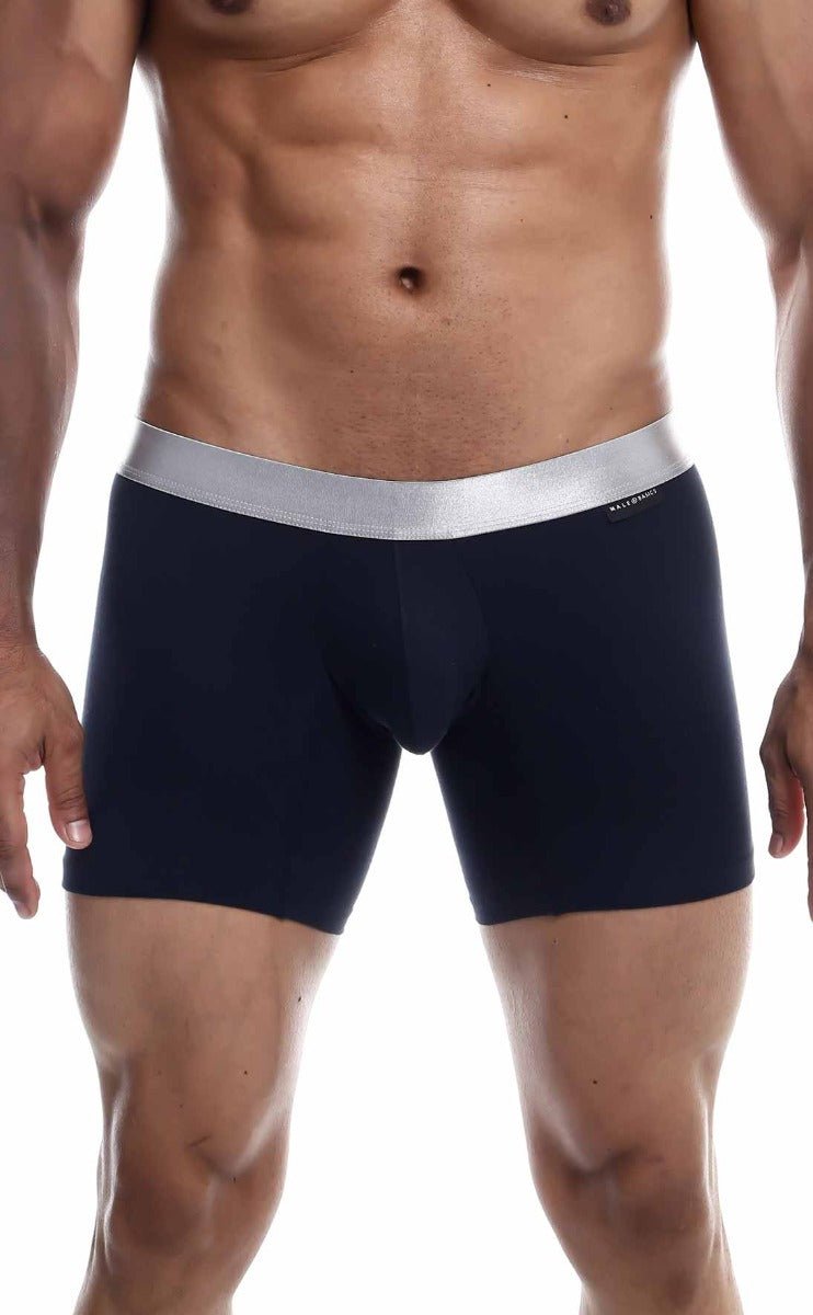 Navy blue malebasics boxer brief pima with silver waistband made from soft pima cotton for comfortable wear