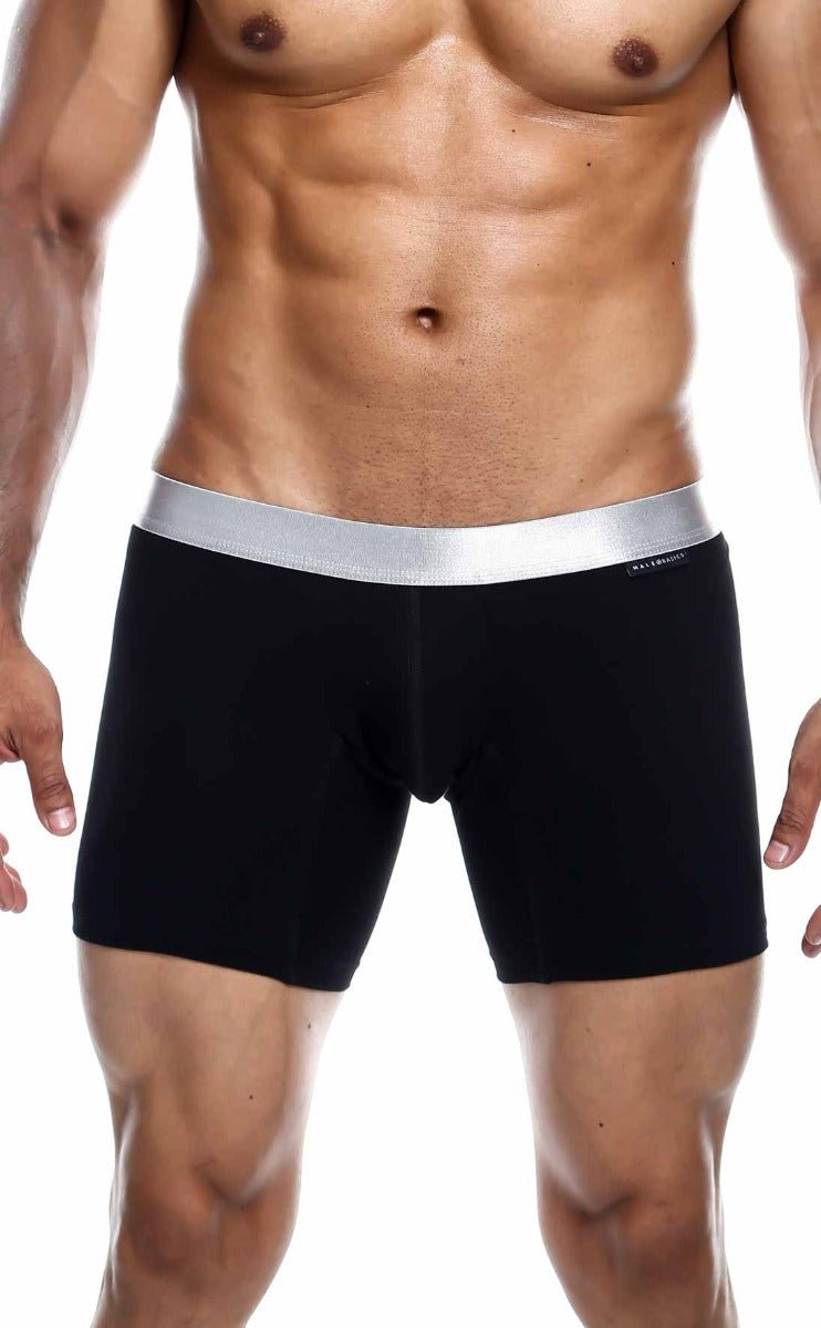 Black MaleBasics boxer briefs with silver elastic waistband made from soft pima cotton for comfortable everyday wear