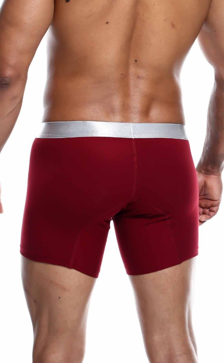 Red malebasics boxer brief in pima cotton with silver waistband for comfortable everyday wear