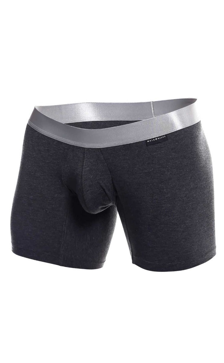 Dark gray textured male basics boxer brief pima with silver waistband made from pima cotton for comfortable wear
