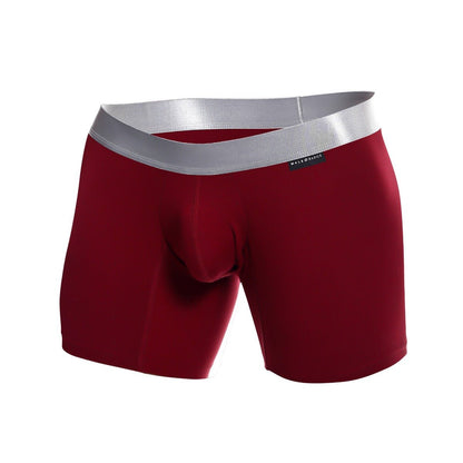 Red men’s boxer briefs with silver waistband made from soft pima cotton by mace basics for comfortable everyday wear