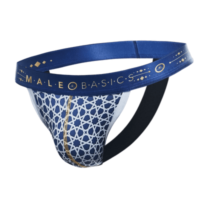 Malebasics hipster jockstrap comics blue and white patterned briefs with gold trim for comfortable daily wear