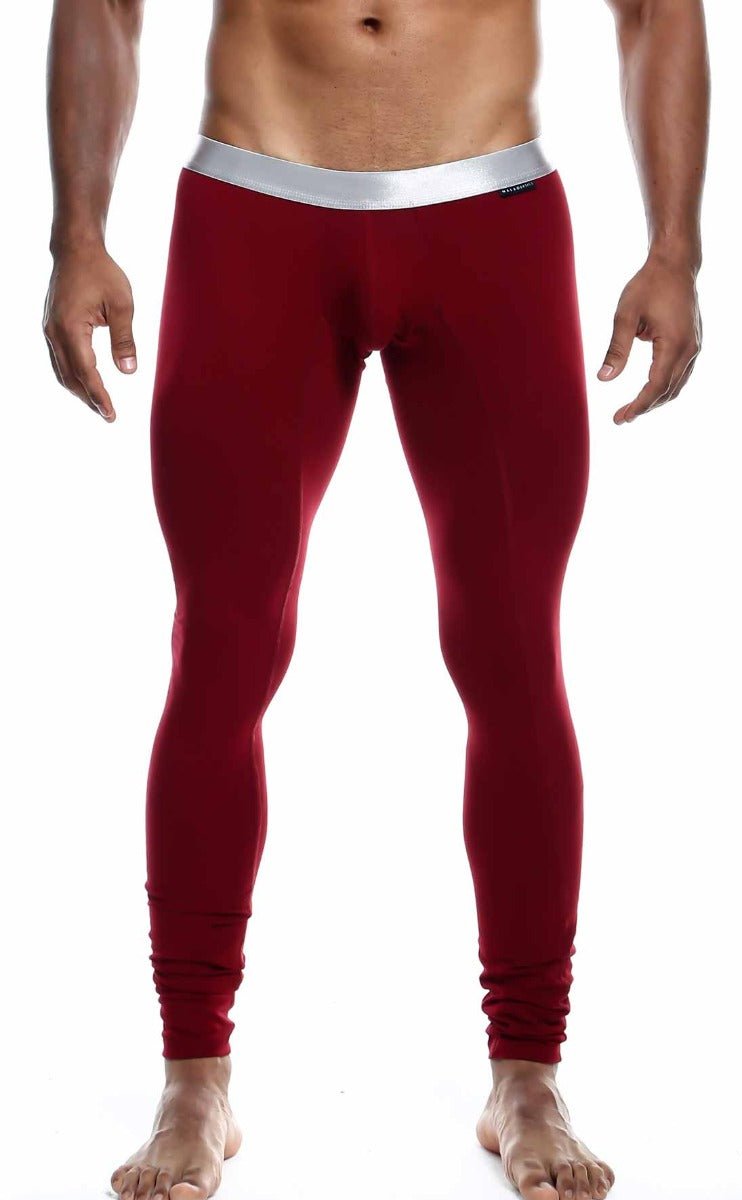 Red maleBasics long john pima athletic leggings with silver waistband made from soft pima cotton