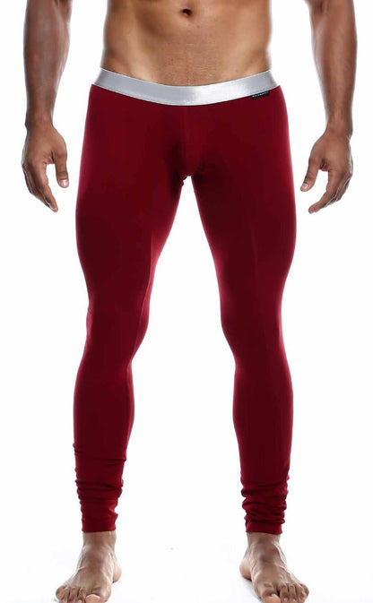 Red maleBasics long john pima athletic leggings with silver waistband made from soft pima cotton