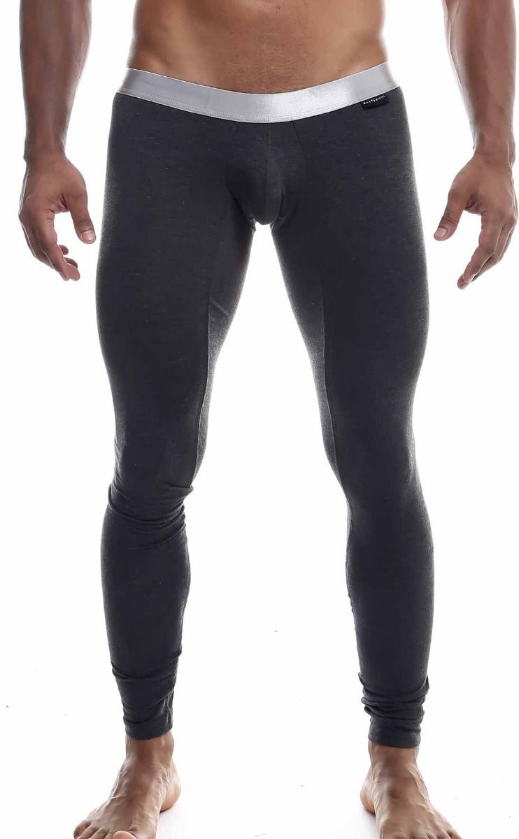 Black men’s compression tights with a silver waistband made from pima cotton for all-day comfort by Malebasics