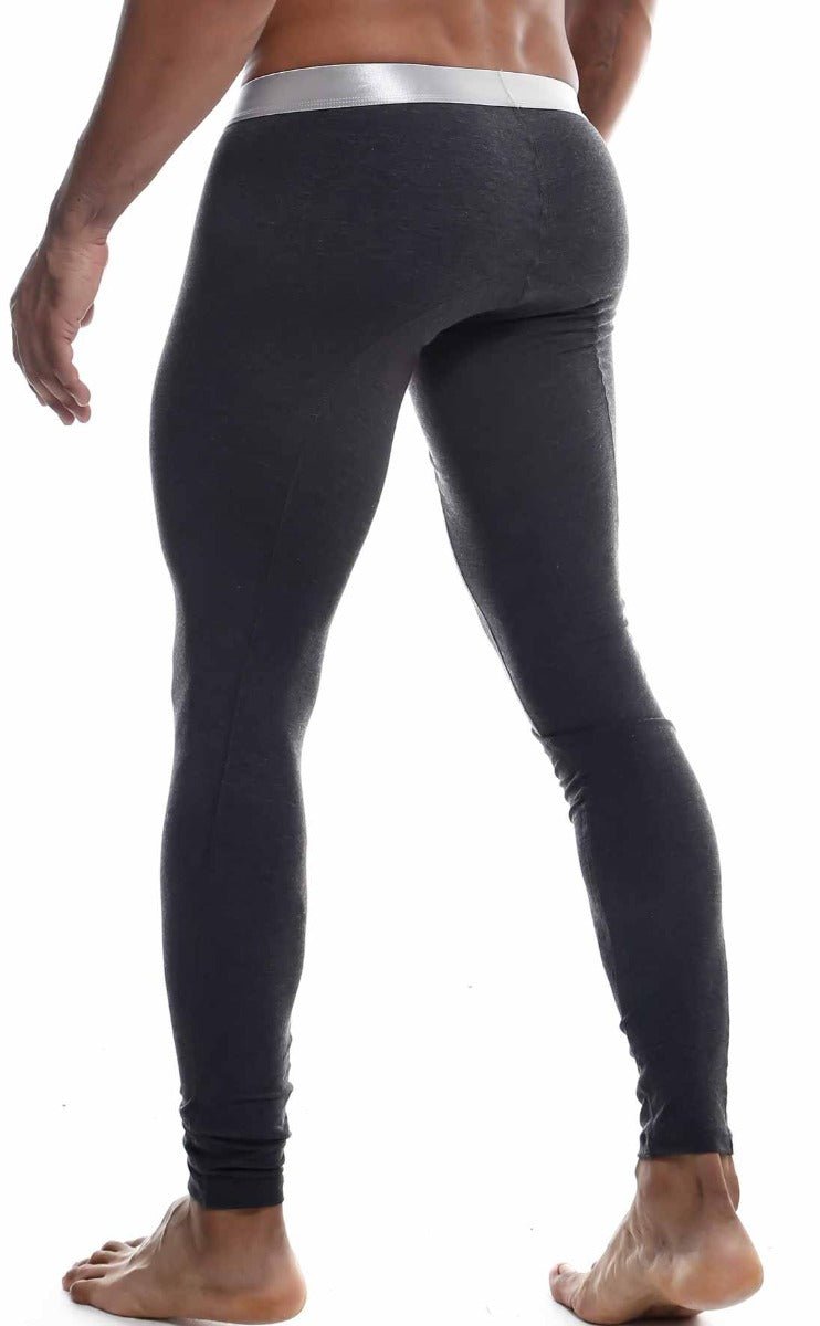 Malebasics long john pima black form-fitting leggings with contrasting silver waistband made of pima cotton