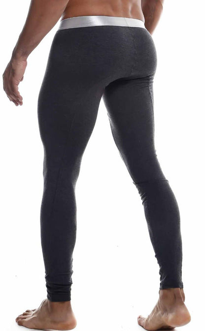 Malebasics long john pima black form-fitting leggings with contrasting silver waistband made of pima cotton