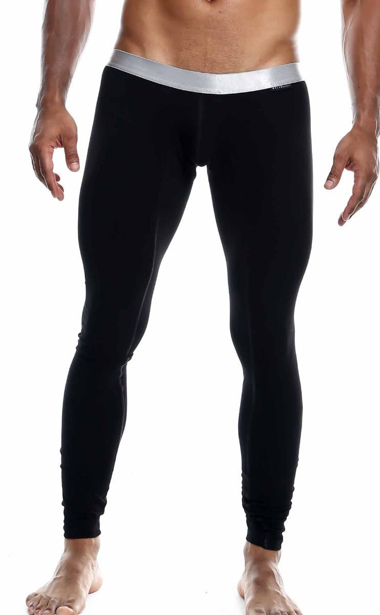 Malebasics long john pima black form-fitting leggings with silver waistband made from pima cotton for comfort