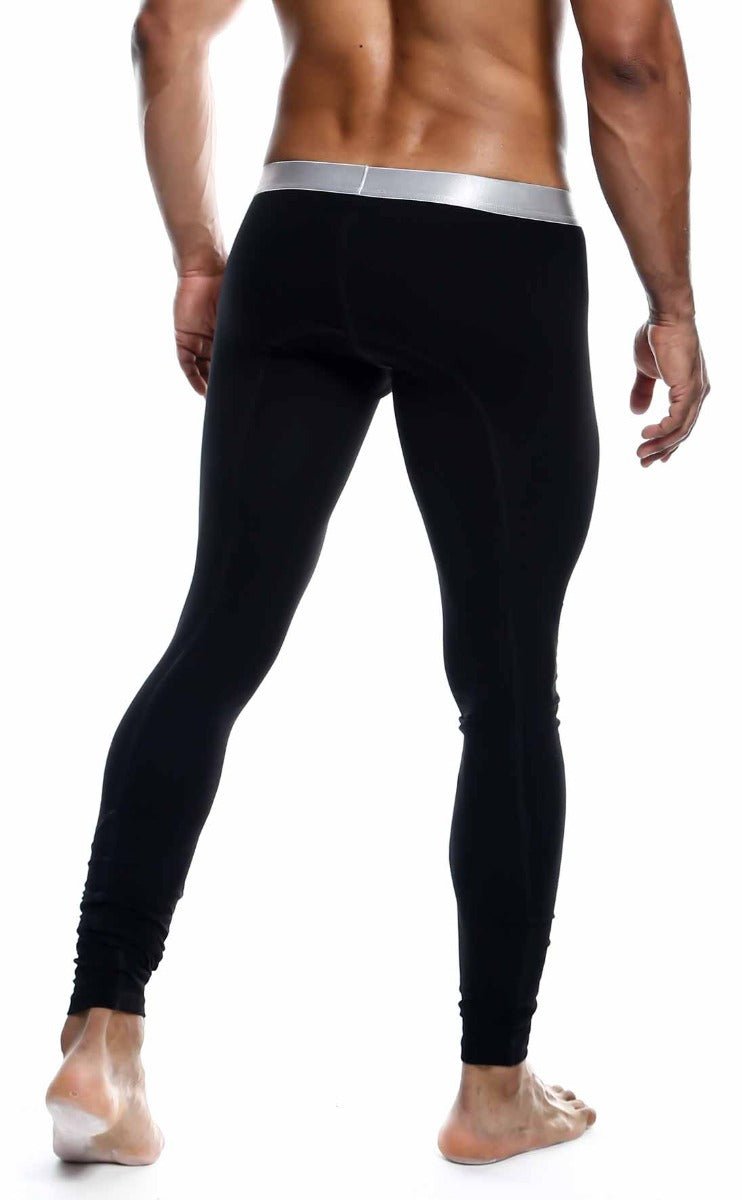 Malebasics long john pima black form-fitting leggings with silver waistband made from soft pima cotton