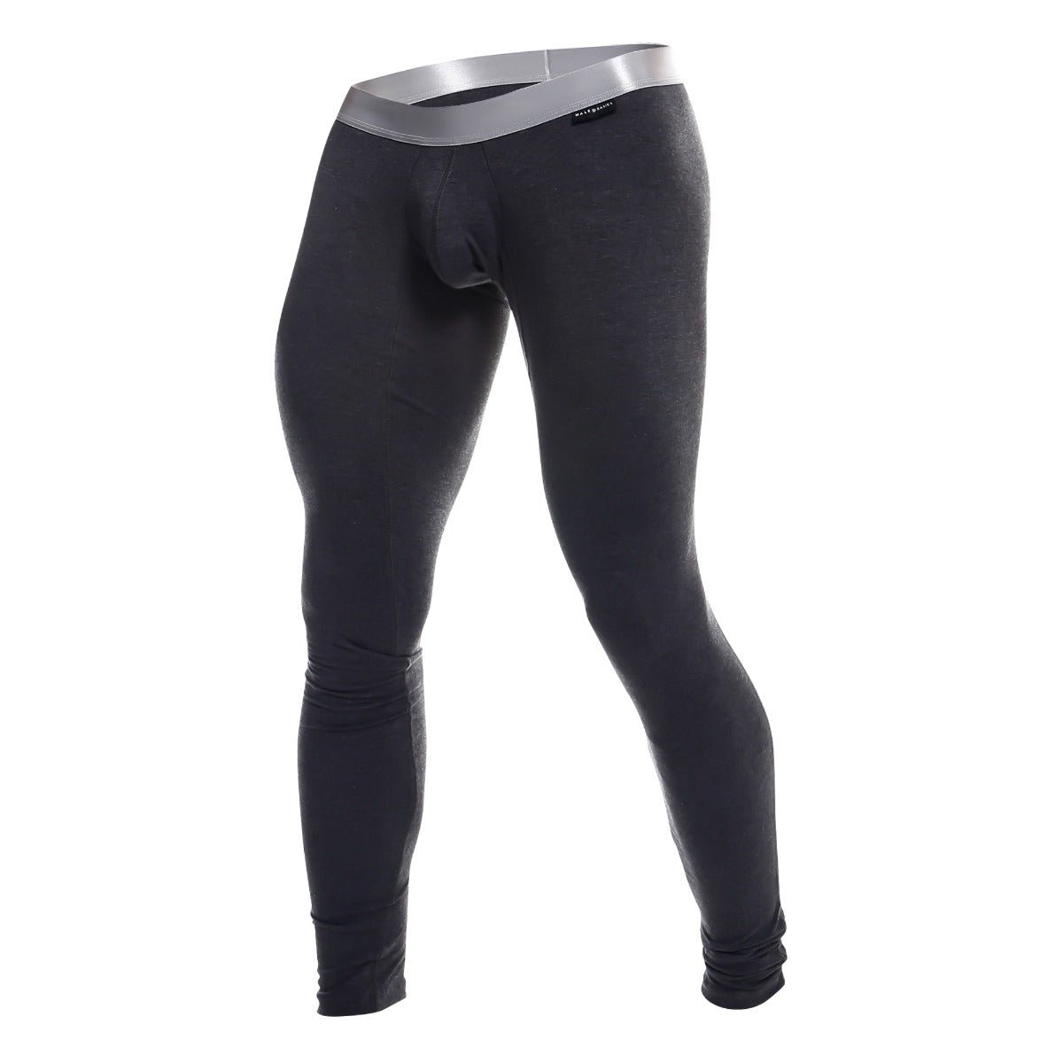 Malebasics long john pima black compression tights with silver waistband made from pima cotton for men