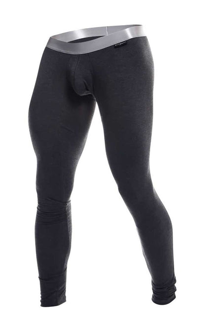 Black men’s compression tights with silver waistband made from pima cotton for comfortable performance wear