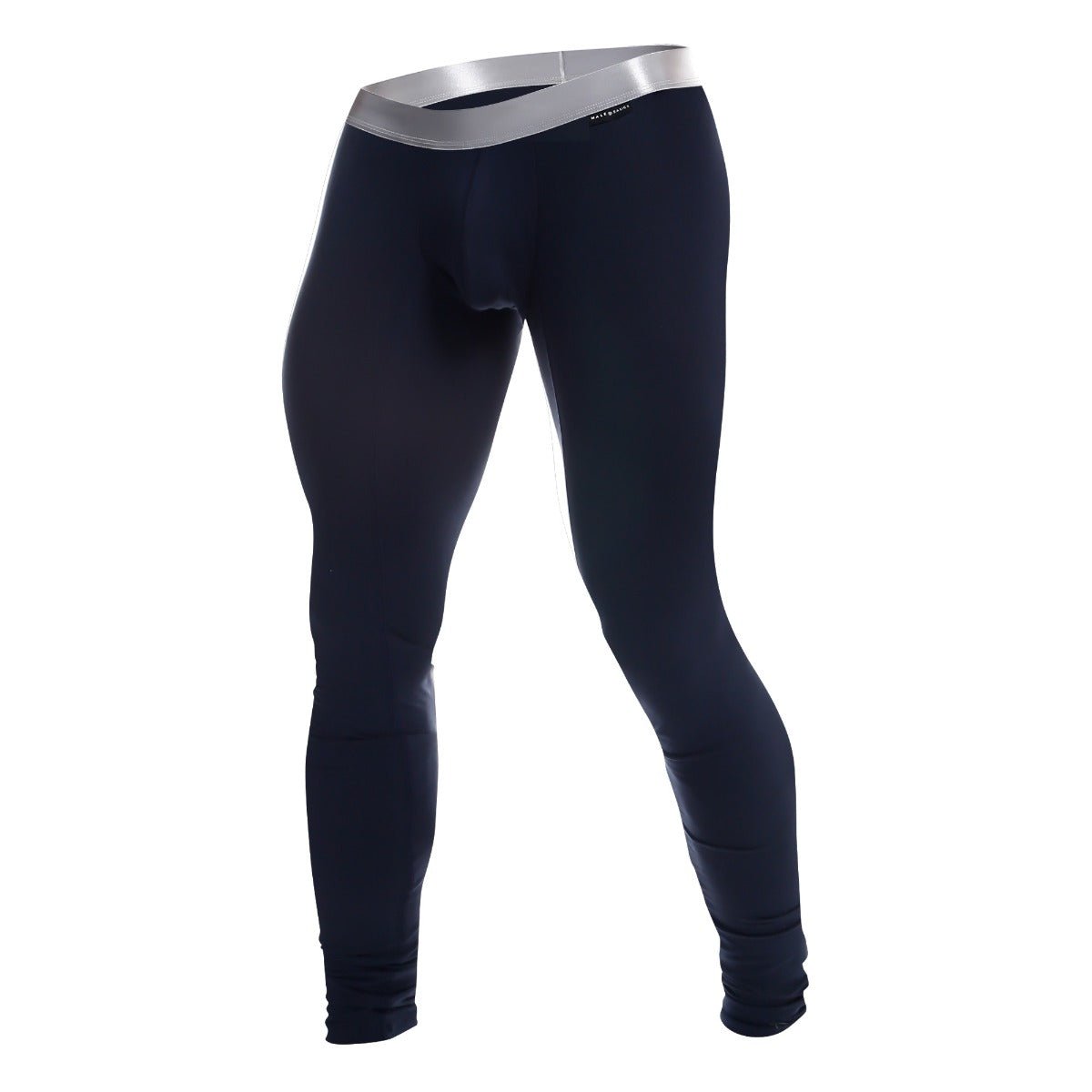 Black malebasics long john pima athletic leggings with silver waistband made from pima cotton