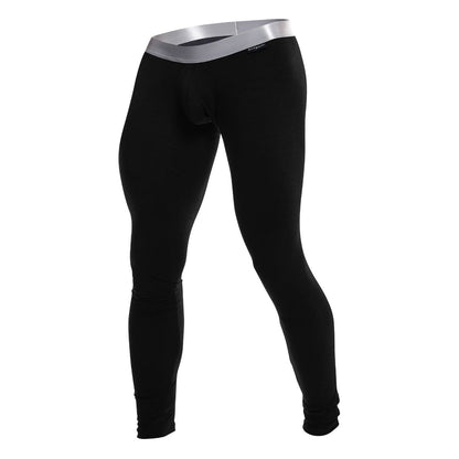 Malebasics long john pima black compression leggings with silver waistband made from pima cotton for comfort