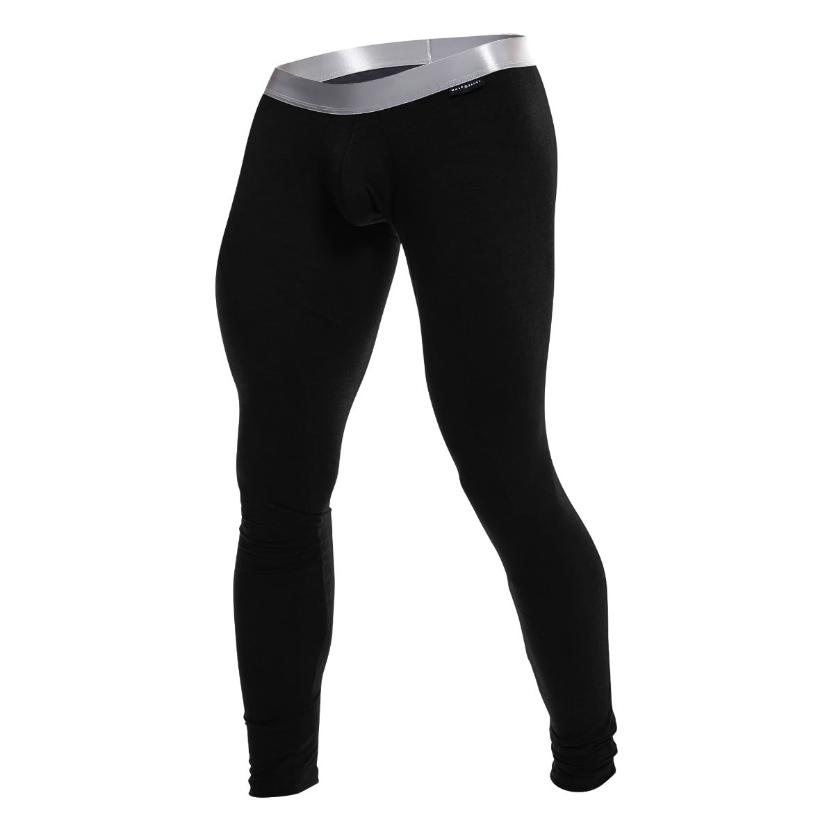 Malebasics long john pima black compression leggings with silver waistband for comfortable support