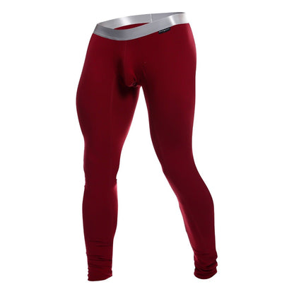 Red men’s compression tights with silver waistband made from pima cotton for comfortable long john wear