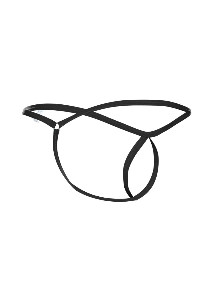 Black lace thong malebasics MBL24 teardrop thongs in black with minimalist delicate design shown from the back side