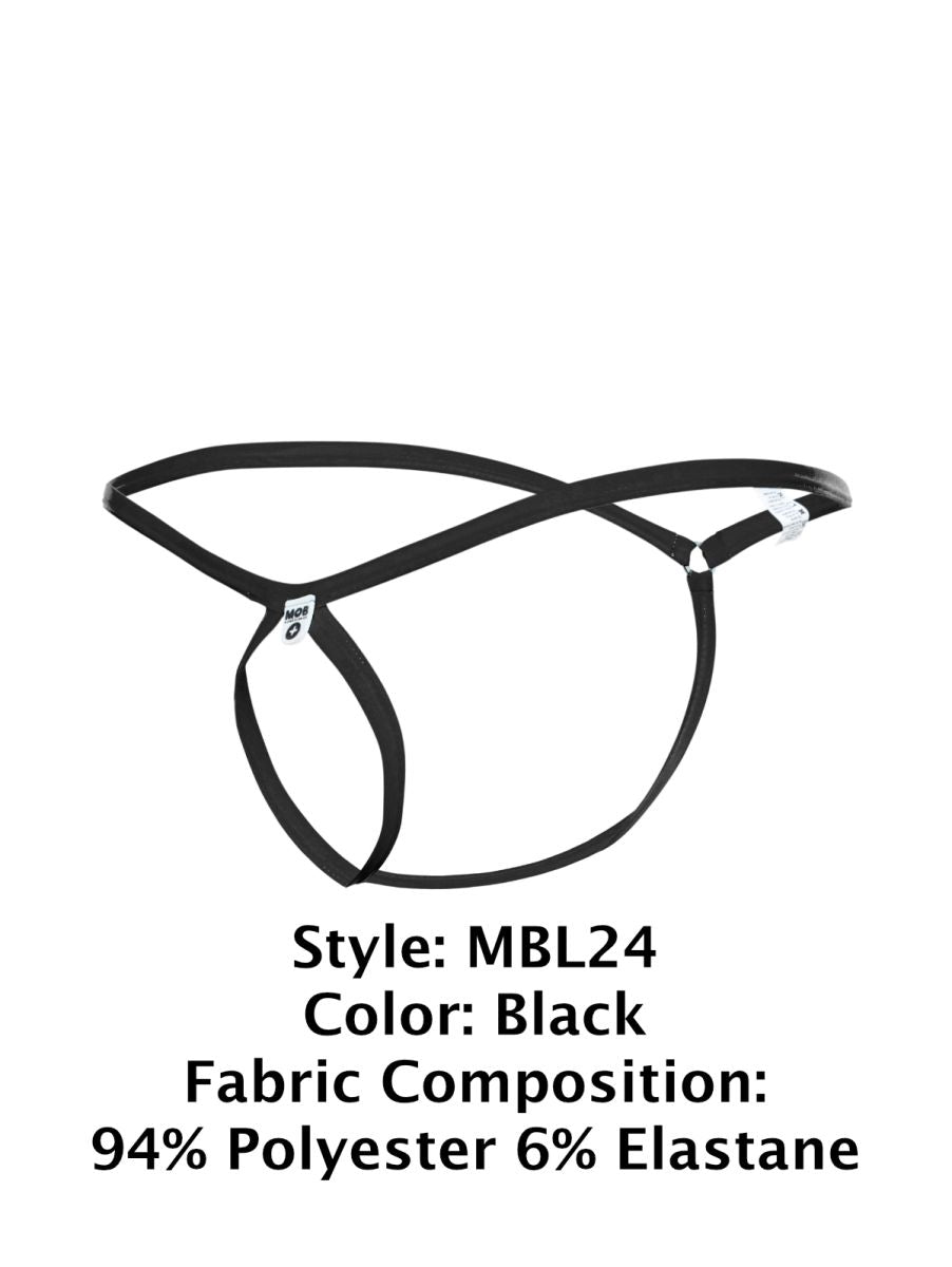 MaleBasics MBL24 Tear Drop thongs black with crisscross design adjustable straps made of polyester and elastane