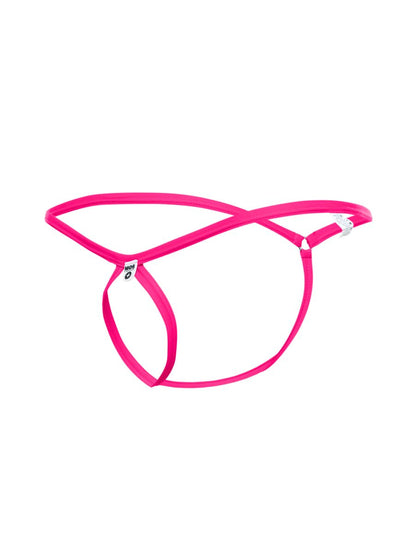 Malebasics mbl24 tear drop thong in bright pink with thin straps white plastic buckle and brand tag