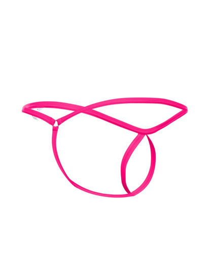 Malebasics mbl24 tear drop thong in hot pink features a bright pink thin strap with a crisscross front design