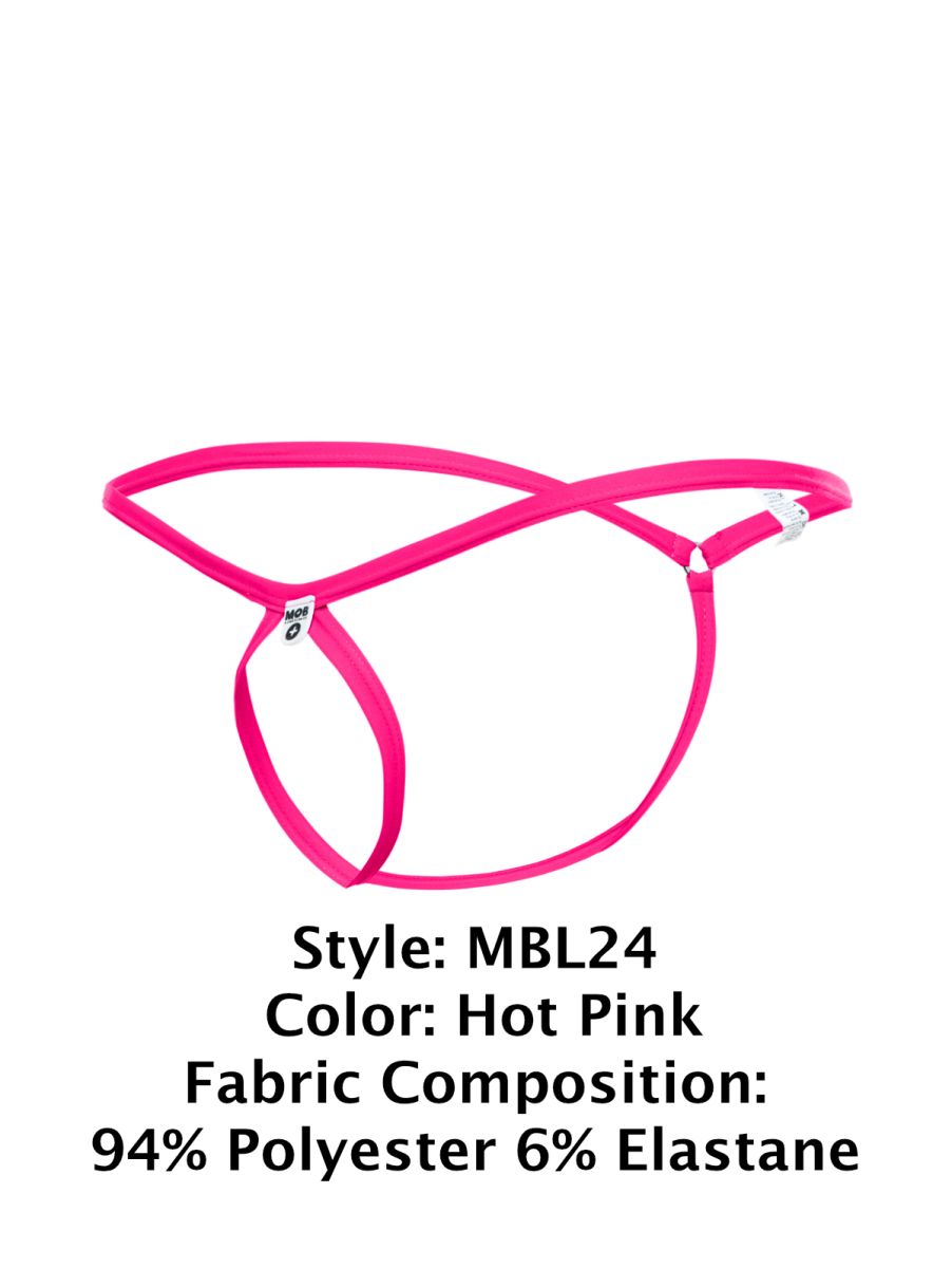 Malebasics mbl24 tear drop thong in hot pink with sleek crisscross design made from polyester and elastane