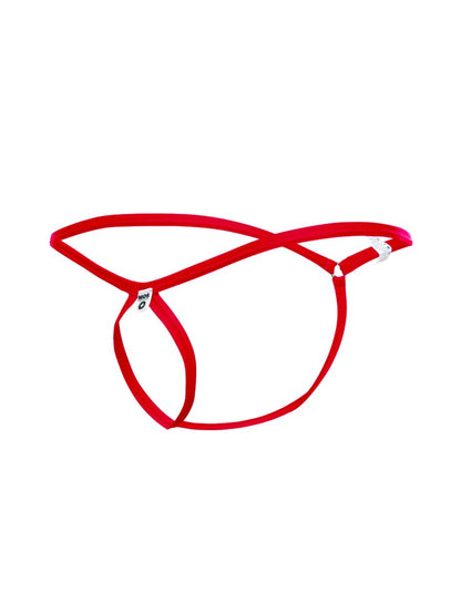 Red maleBasics MBL24 Tear Drop thong with crisscross design and white plastic buckle for comfortable wear