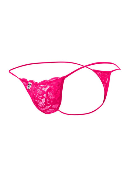 Malebasics mbl27 lace thong in hot pink featuring a delicate floral pattern and thin matching elastic straps