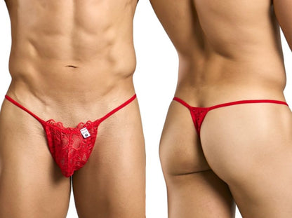 MaleBasics MBL27 red lace thong with delicate intricate pattern and thin straps designed for men