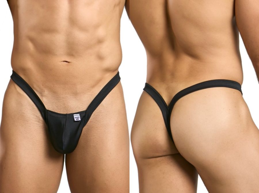 Black malebasics mbl52 y buns thong with narrow supportive waistband and minimal coverage shown from back side