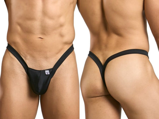 Black malebasics mbl52 y buns thong with narrow supportive waistband and minimal coverage shown from back side