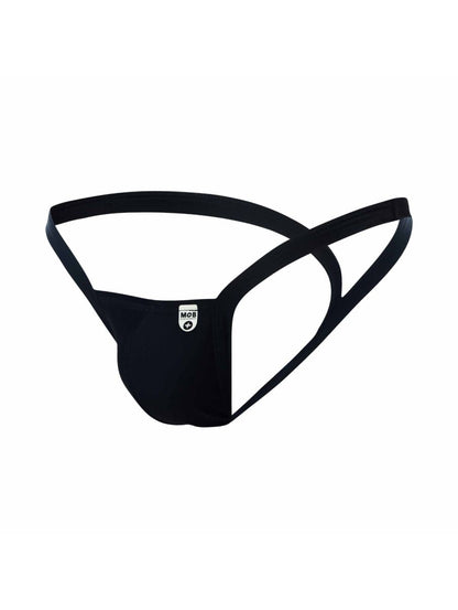 MaleBasics MBL52 Y buns thong in black with sleek minimalist design and smooth elastic material shown from back