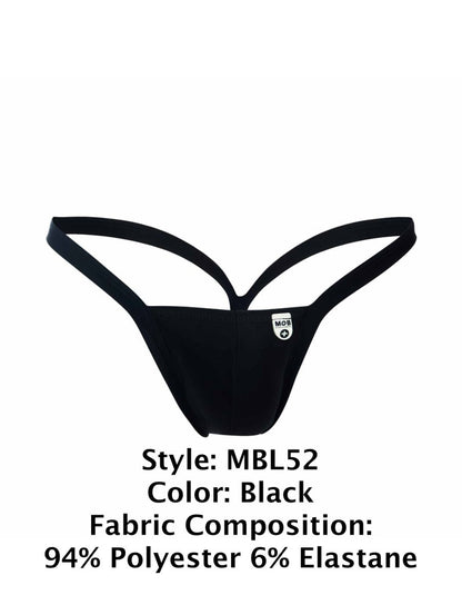Black mbl52 thong by malebasics made of 94 polyester 6 elastane showing the back side of the product