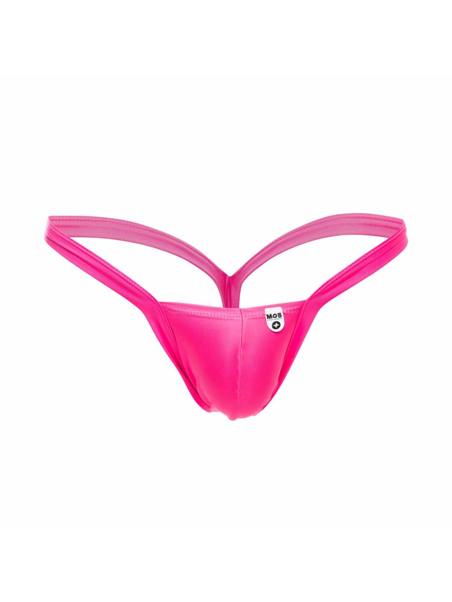 Bright pink malebasics mbl52 y buns seamless thong with thin supportive straps and minimalist design back side view