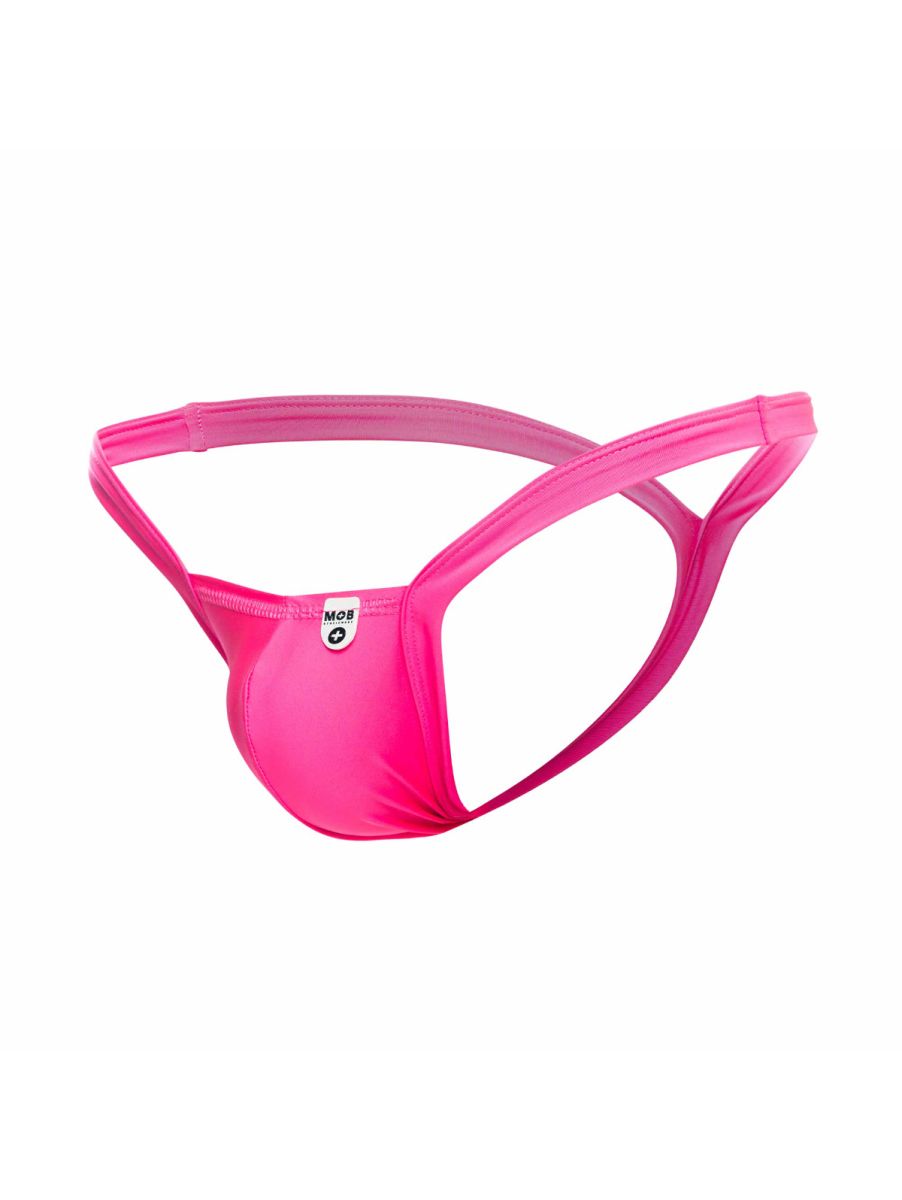 Malebasics mbl52 y buns thong in hot pink with a sleek form-fitting design and distinctive crisscross back shown from behind