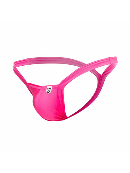 Malebasics mbl52 y buns thong in hot pink with a sleek form-fitting design and distinctive crisscross back shown from behind