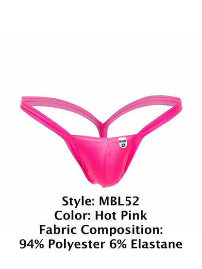 Malebasics mbl52 y buns thong in hot pink with thin supportive straps made of smooth polyester elastane blend