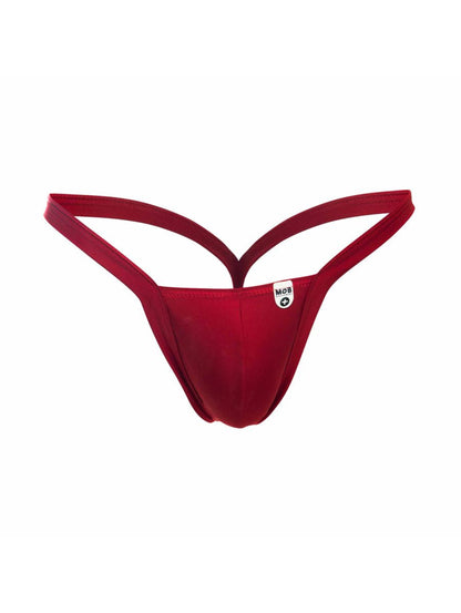 Malebasics mbl52 y buns thongs in red with a sleek form-fitting design and thin supportive straps shown from the back