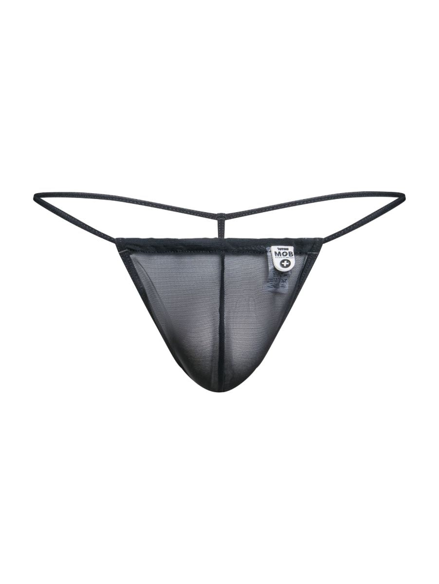 Black mesh male bascis mbl59 g-string thong with thin elastic straps and small white brand tag