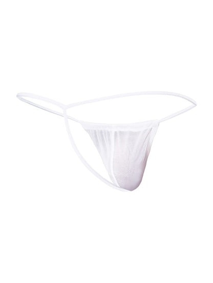 White sheer mesh thong with thin delicate straps from malebasics mbl59 mesh g-string in white mesh material
