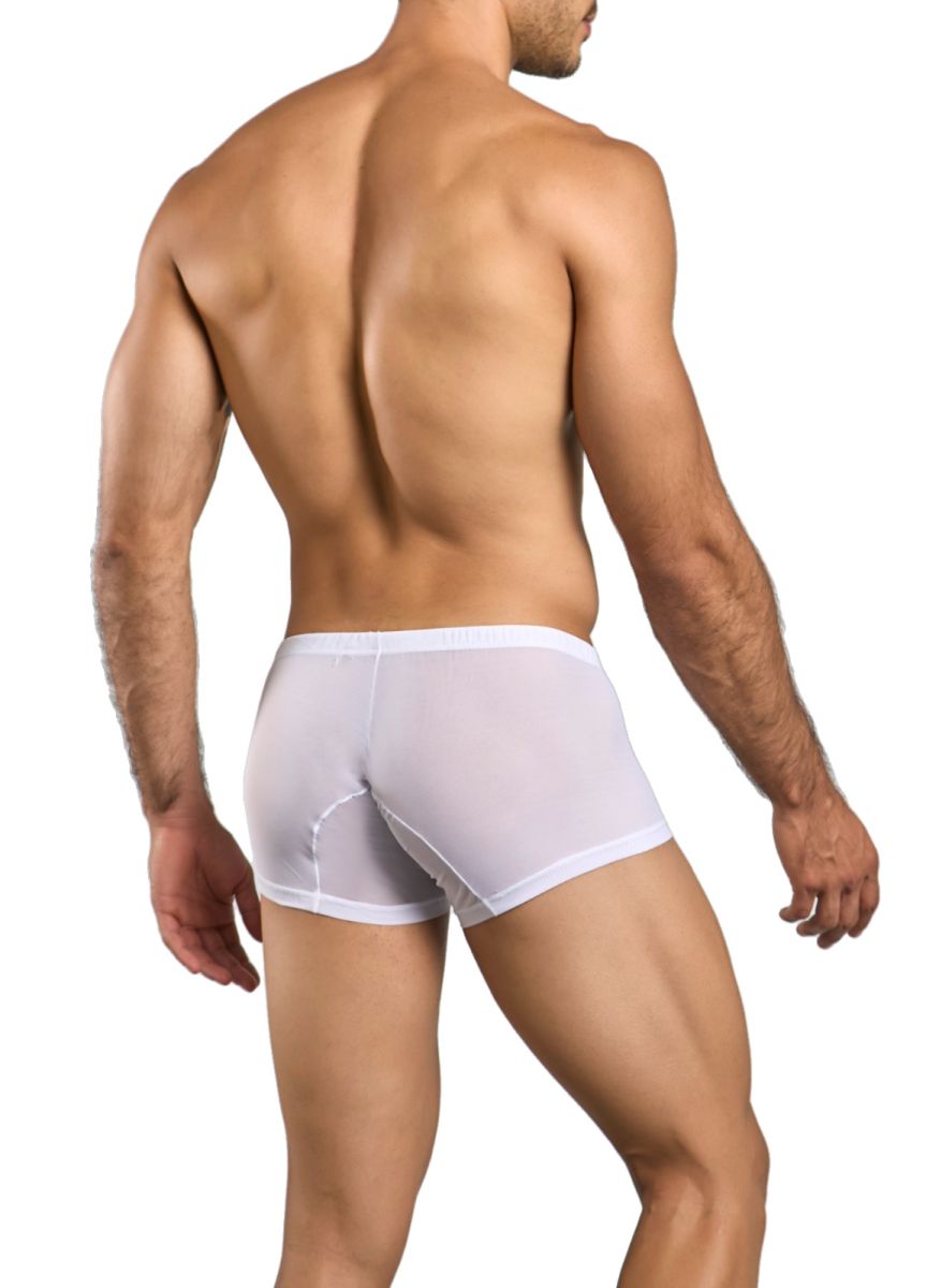 Malebasics mbl78 lace trunks white sheer boxer briefs with solid white waistband in breathable mesh material