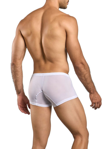 Malebasics mbl78 lace trunks white sheer boxer briefs with solid white waistband in breathable mesh material