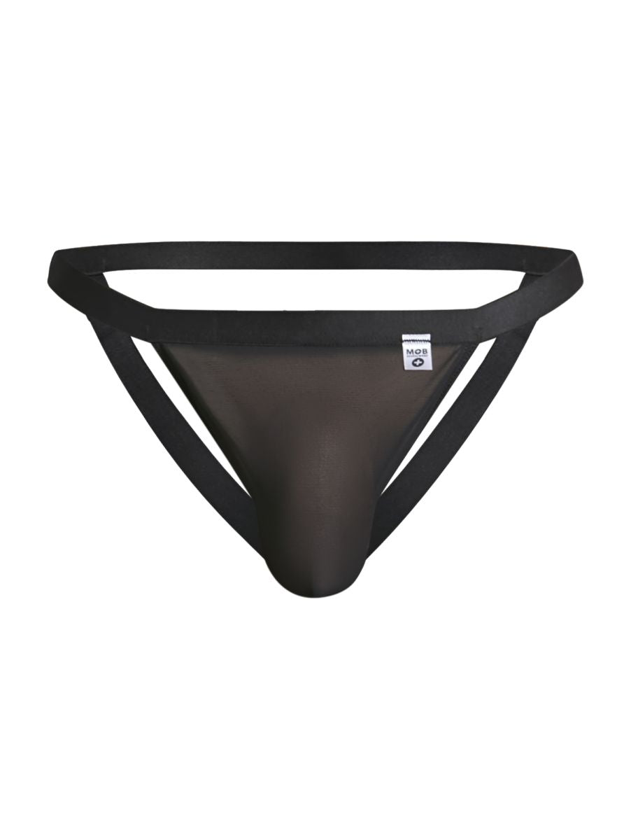 MaleBasics MBL82 sexy black mesh thong with solid waistband and side straps for men
