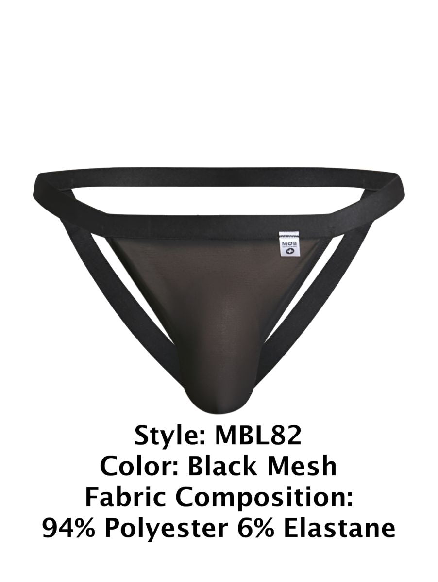 Malebasics mbl82 sexy jockstrap in black mesh with sleek form-fitting design and reinforced waistband front view